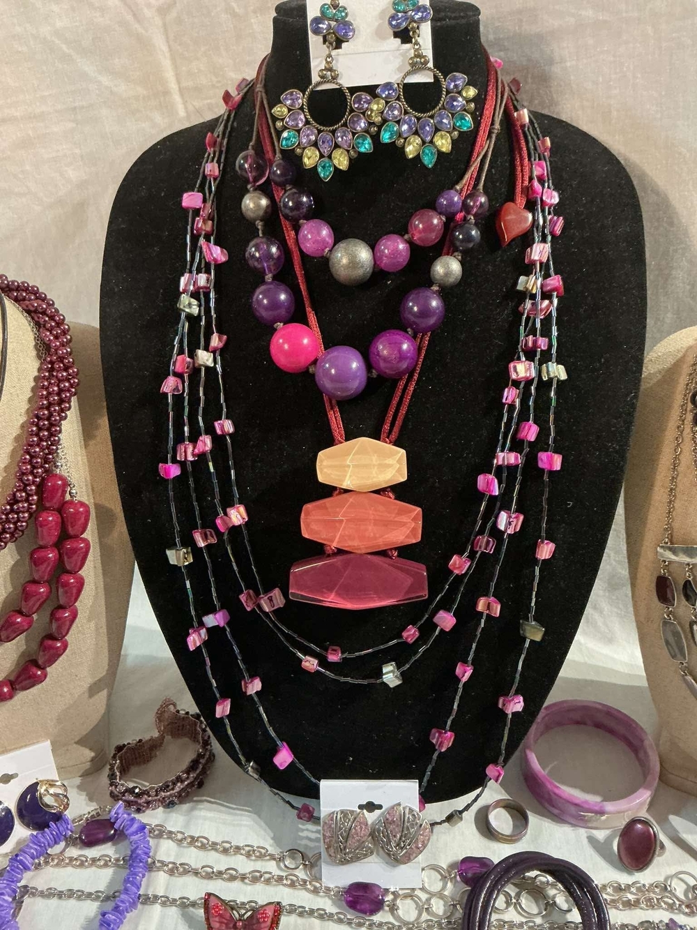 Gorgeous Beaded Statement Necklace with Pink and Purple Accents